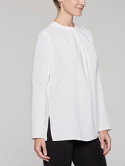 White Long Sleeve Twisted Neckline Blouse Color White