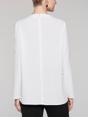 White Long Sleeve Twisted Neckline Blouse Color White