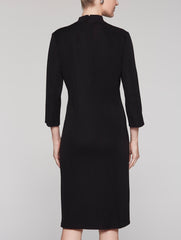 Mandarin Flower Trim Dress Color Black