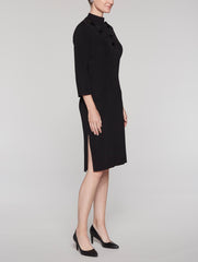 Mandarin Flower Trim Dress Color Black