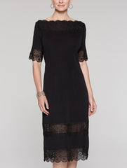 Scallop Lace Midi Dress Color Black