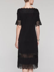 Scallop Lace Midi Dress Color Black