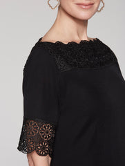 Scallop Lace Midi Dress Color Black