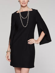 Drape Sleeve Crepe Dress Color Black