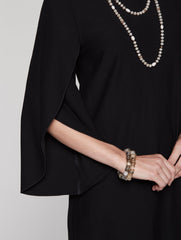 Drape Sleeve Crepe Dress Color Black