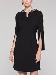 Ponte Embellished Dress Color Black