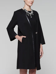 Ponte Faux Leather Trim Coat