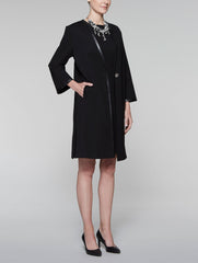 Ponte Faux Leather Trim Coat