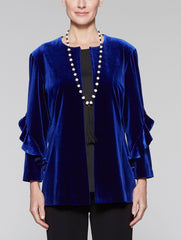 Ruffle Sleeve Velvet Jacket