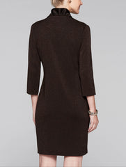 Ruffle Neck Lurex Dress Color Coffee/Gold