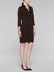 Ruffle Neck Lurex Dress Color Coffee/Gold
