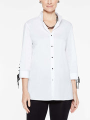 Cotton Blouse with Laced Cuffs Color White/Black