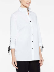 Cotton Blouse with Laced Cuffs Color White/Black