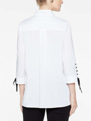 Cotton Blouse with Laced Cuffs Color White/Black