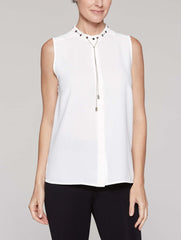 Crepe de Chine Tank With Chain Detail Color White