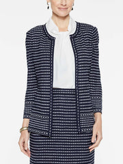 Tweed Dash Trim Jacket Color Indigo/White