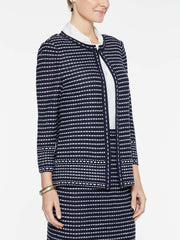 Tweed Dash Trim Jacket Color Indigo/White
