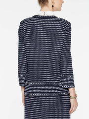 Tweed Dash Trim Jacket Color Indigo/White