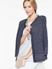 Tweed Dash Trim Jacket Color Indigo/White