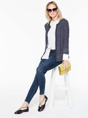 Tweed Dash Trim Jacket Color Indigo/White