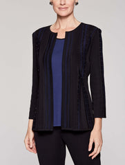 Grommet Chain Stitch Jacket Color Black/Mazarine Blue