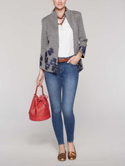 Houndstooth and Embroidery Jacket Color Linen/Black/Mazarine