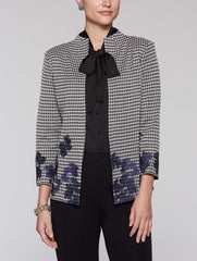 Houndstooth and Embroidery Jacket Color Linen/Black/Mazarine