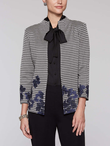 Houndstooth and Embroidery Jacket Color Linen/Black/Mazarine
