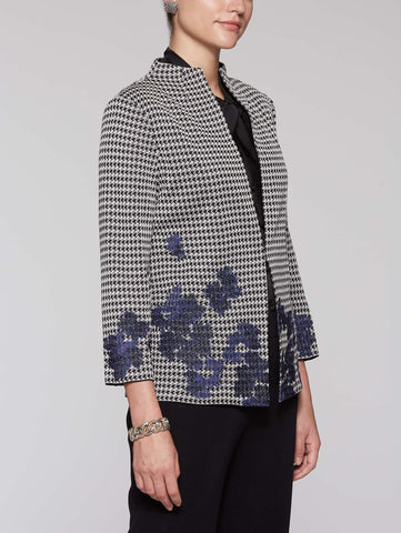 Houndstooth and Embroidery Jacket Color Linen/Black/Mazarine