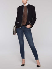 Mandarin Collar Texture Jacket Color Black/Linen