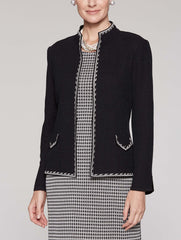 Mandarin Collar Texture Jacket Color Black/Linen