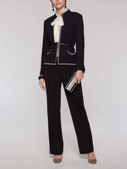 Mandarin Collar Texture Jacket Color Black/Linen