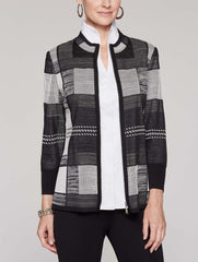 Block Pattern Zip Jacket Color Linen/Black
