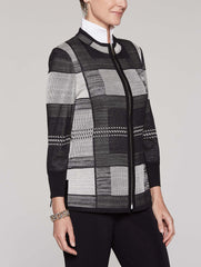 Block Pattern Zip Jacket Color Linen/Black