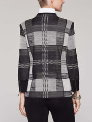 Block Pattern Zip Jacket Color Linen/Black
