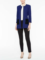 Floral Applique Pocket Jacket Color Black/Blue Flame