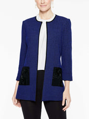 Floral Applique Pocket Jacket Color Black/Blue Flame
