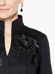 Cotton Blouse with Floral Applique Color Black