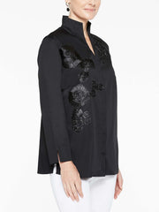 Cotton Blouse with Floral Applique Color Black