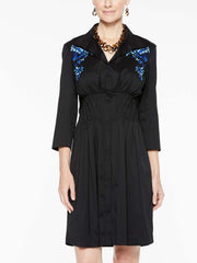 Floral Embroidered Smock Waist Dress Color Black/Blue Flame