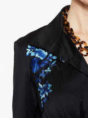 Floral Embroidered Smock Waist Dress Color Black/Blue Flame