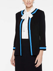 Pleated Contrast Trim Jacket Color Black/China Blue