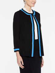 Pleated Contrast Trim Jacket Color Black/China Blue