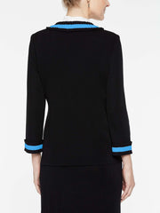 Pleated Contrast Trim Jacket Color Black/China Blue