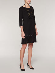 Grommet Trim Pleat Flounce Dress