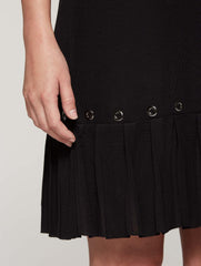 Grommet Trim Pleat Flounce Dress