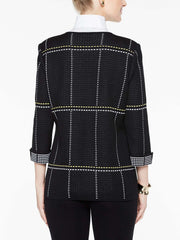 Dashed Subtle Plaid Jacket Color Black/Lemon Yellow/White