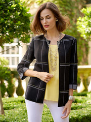 Dashed Subtle Plaid Jacket Color Black/Lemon Yellow/White