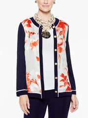 Placed Pattern Cardigan Color Tangier Orange/Almond Beige/White