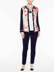 Placed Pattern Cardigan Color Tangier Orange/Almond Beige/White